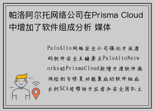 帕洛阿尔托网络公司在Prisma Cloud中增加了软件组成分析 媒体